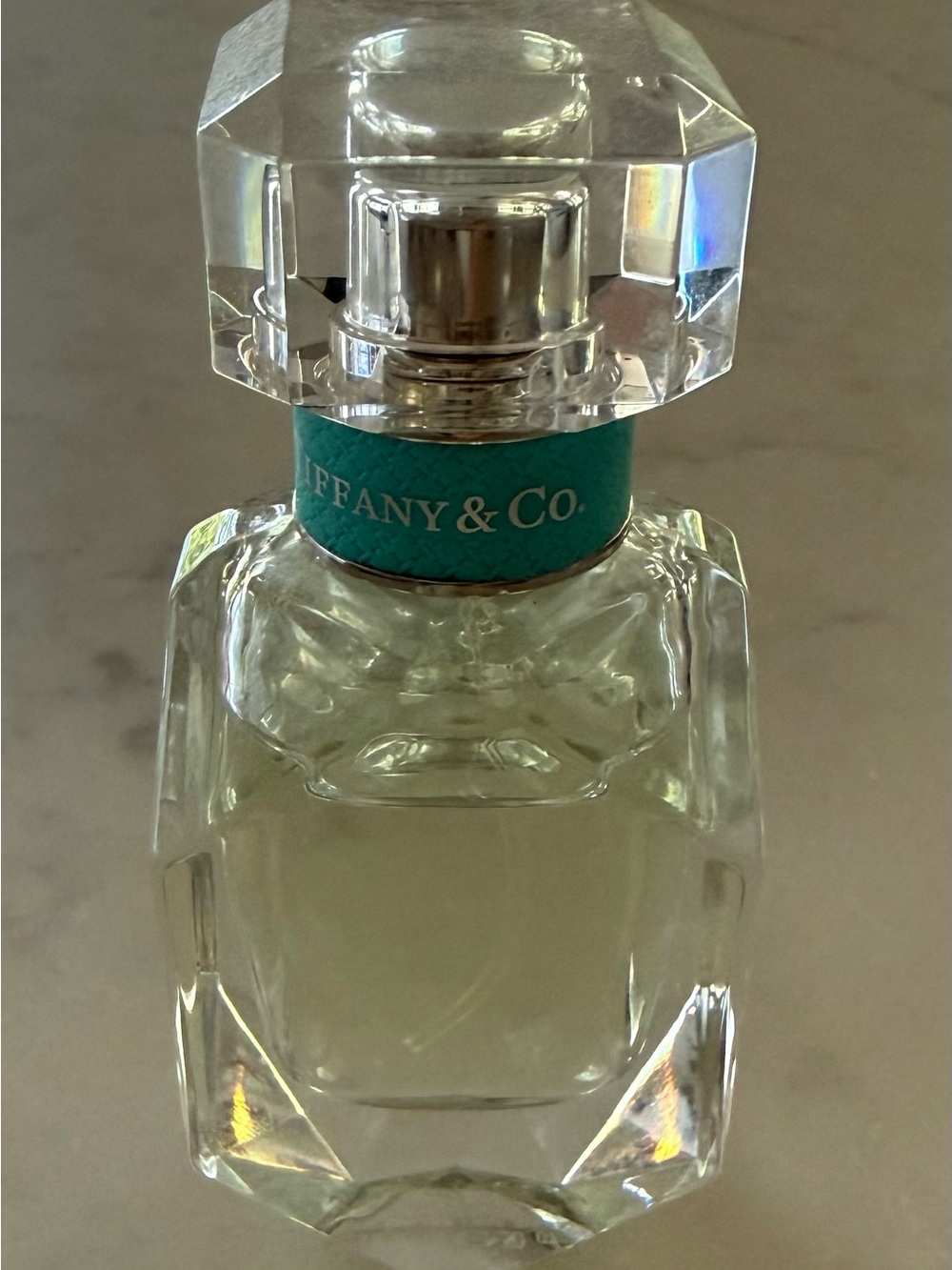 Tiffany & Co. Clear Glass Bottle with Signature Tiffany Blue Band
